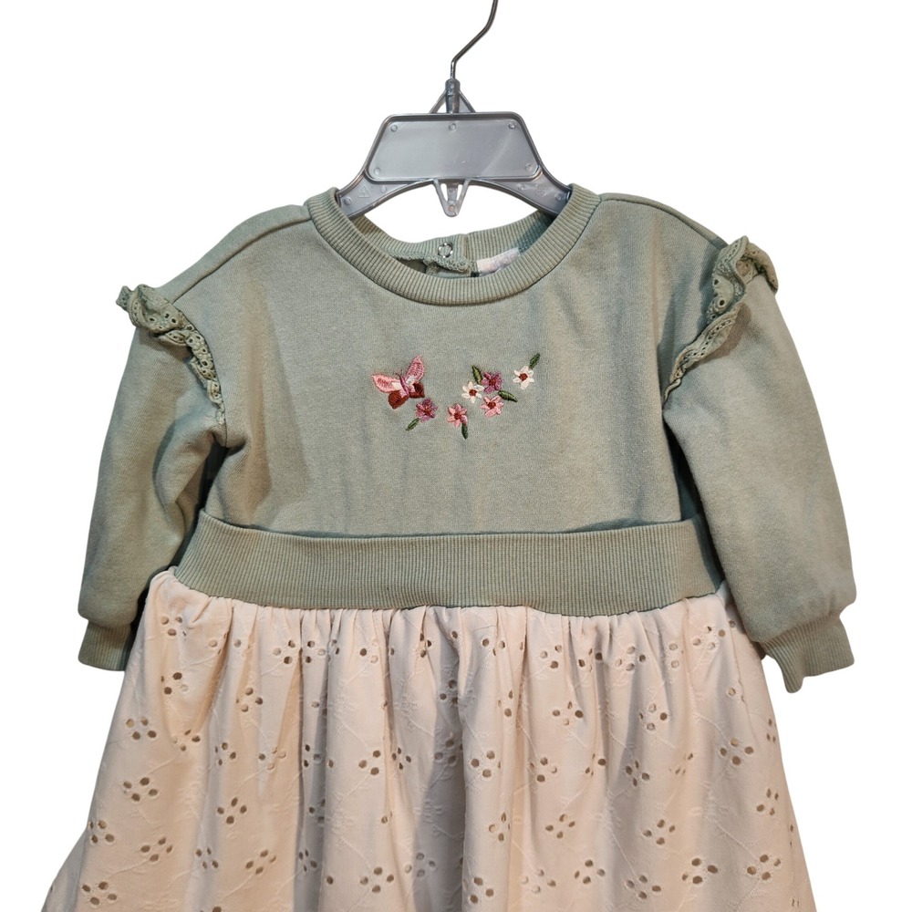 Kensie Baby‎ Girl Mint Green Sweater Dress Eyelet Skirt Butterfly Embroidery 12M
